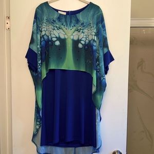 NWOT Nirò Cobalt Butterfly-Spotted Caped Shift Dress